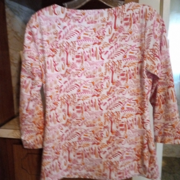 J. McLaughlin White Pink Orange Village Print Button Boatneck Top - XS - Picture 3 of 10